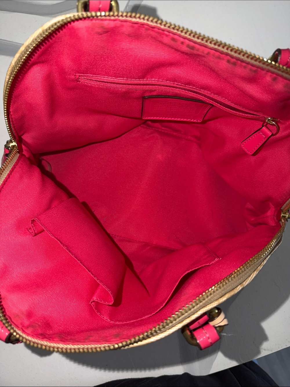 Coach Tan Signature Satchel with Pink Trim - Picture 3 of 4